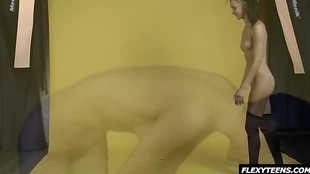 A skilled defoliator gymnast on touching nylon stockings