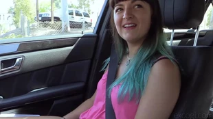 Jasmine, a university student, gives a oral stimulation thither a motor car